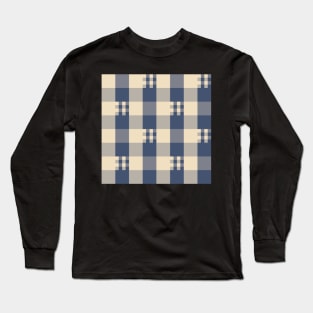 Funky Navy and Cream Gingham Check Pattern | Cottage Core Prairie Style Long Sleeve T-Shirt
